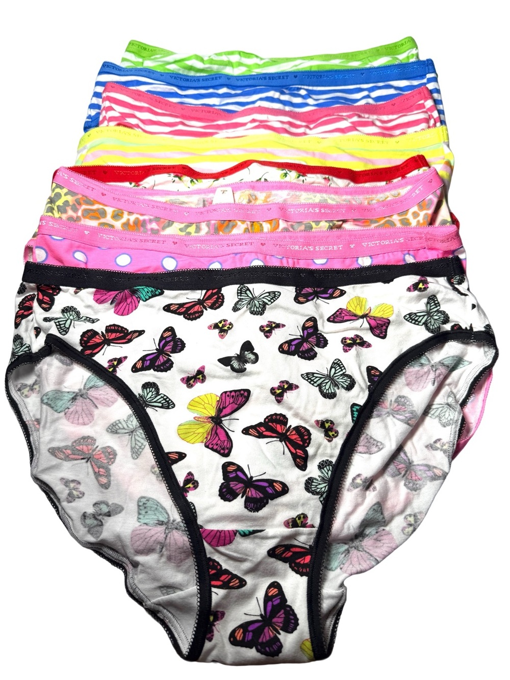 Victoria's Secret Print Bikini Briefs - White/Multi 8 -Pack) NWT XL